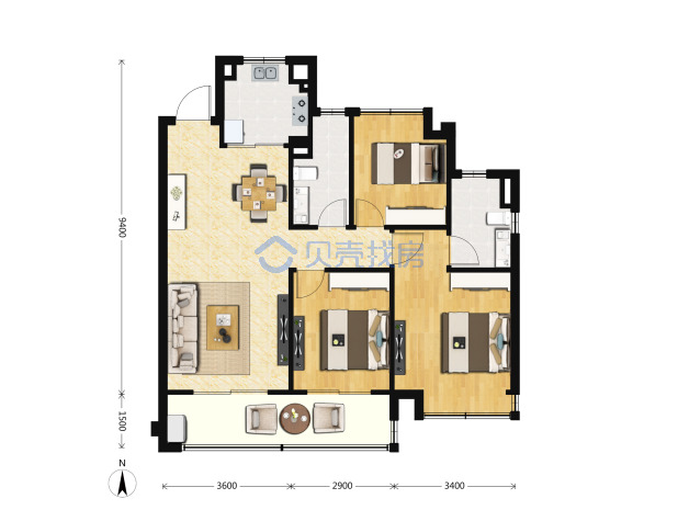 居室：3室2厅2卫 建面：107m²