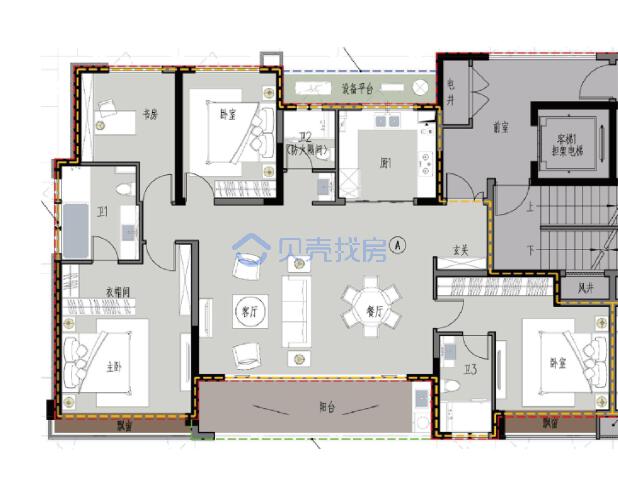 居室：4室2厅3卫 建面：180m²