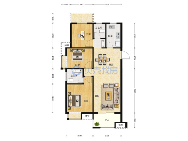 居室：3室2厅2卫 建面：110m²