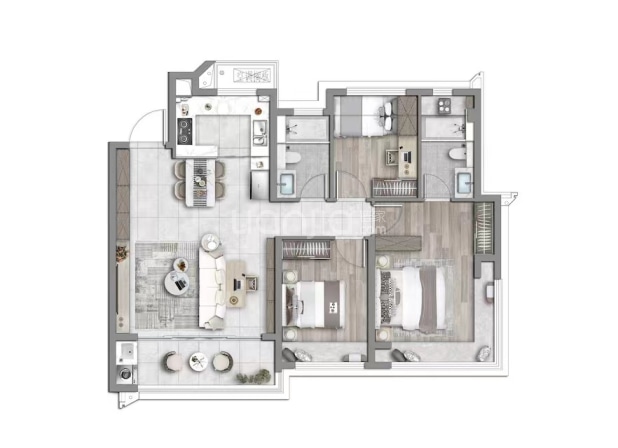 居室：3室2厅2卫 建面：110m²