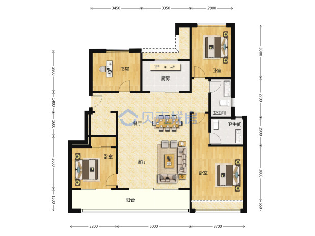 居室：4室2厅2卫 建面：130m²