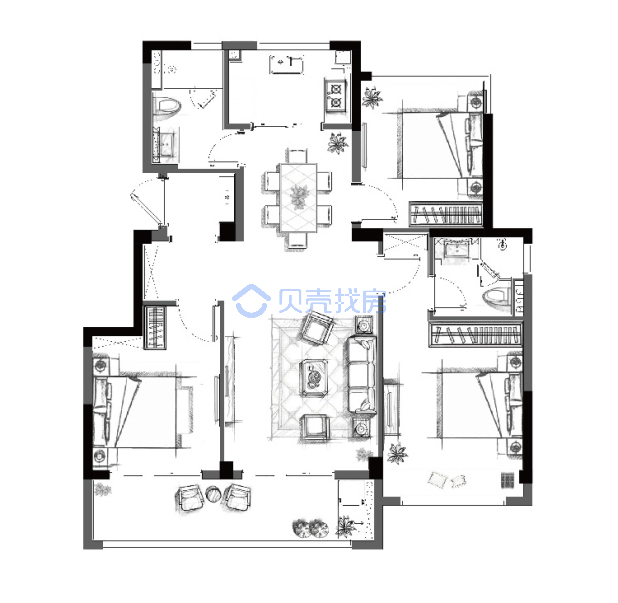 居室：3室2厅2卫 建面：100m²