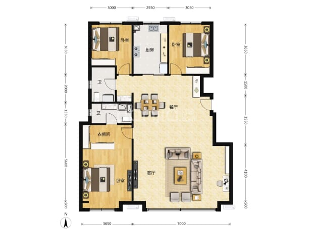 居室：3室2厅2卫 建面：146m²