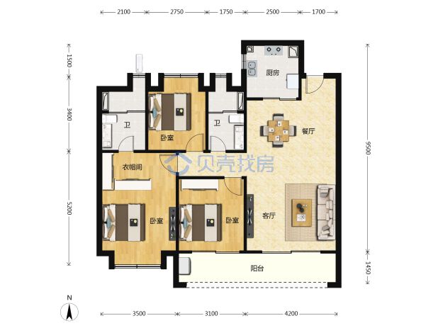 居室：3室2厅2卫 建面：111m²