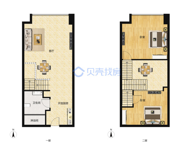 居室：2室1厅1卫 建面：58m²