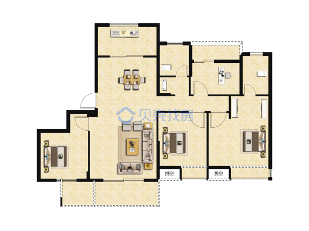 居室：4室2厅2卫 建面：130m²