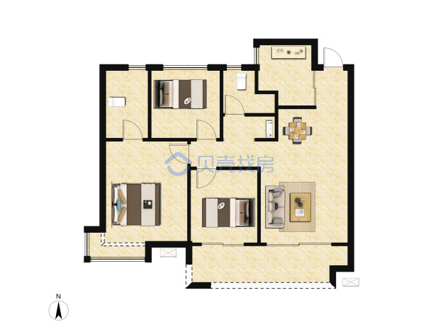 居室：3室2厅2卫 建面：95m²