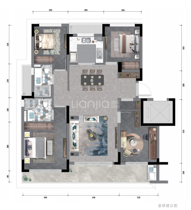 居室：3室2厅2卫 建面：126m²