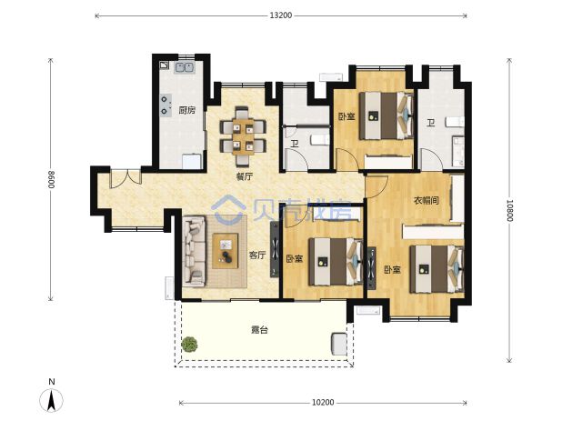 居室：3室2厅2卫 建面：97m²