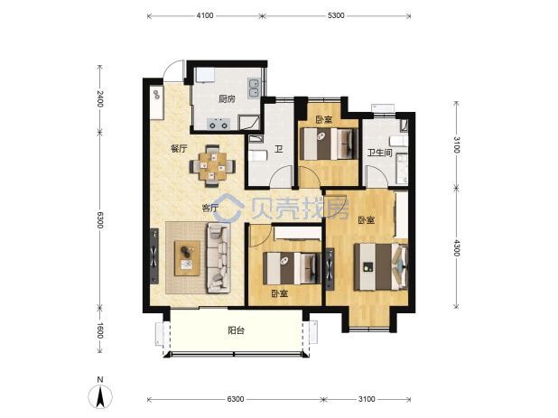 居室：3室2厅2卫 建面：98.78m²