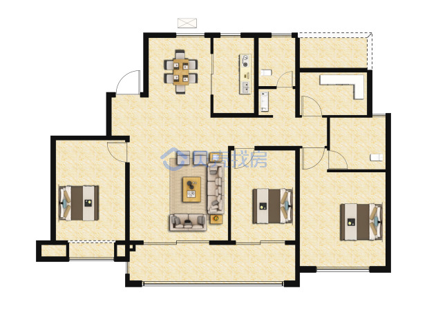 居室：3室2厅1卫 建面：137m²