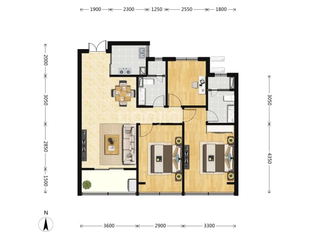 居室：3室2厅2卫 建面：95m²