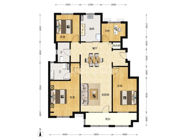 居室：4室2厅2卫 建面：132m²