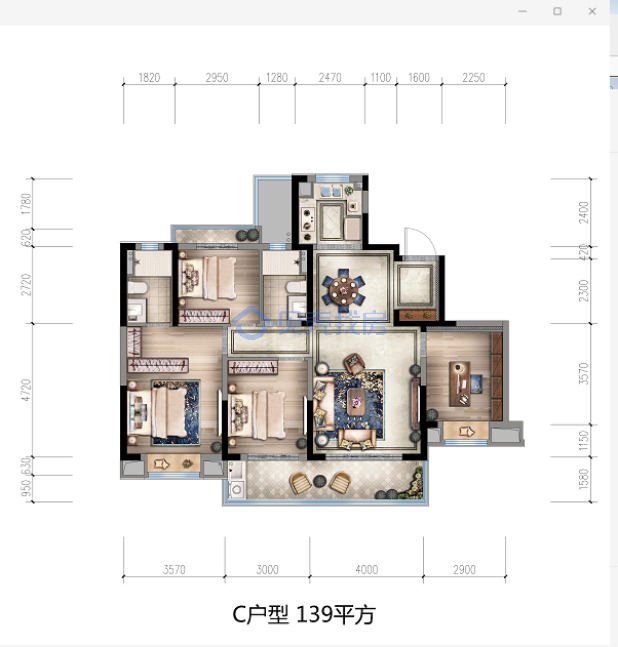 居室：4室2厅2卫 建面：139m²