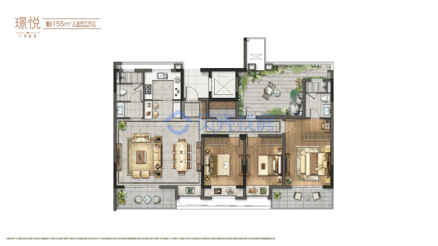 居室：3室2厅2卫 建面：155m²