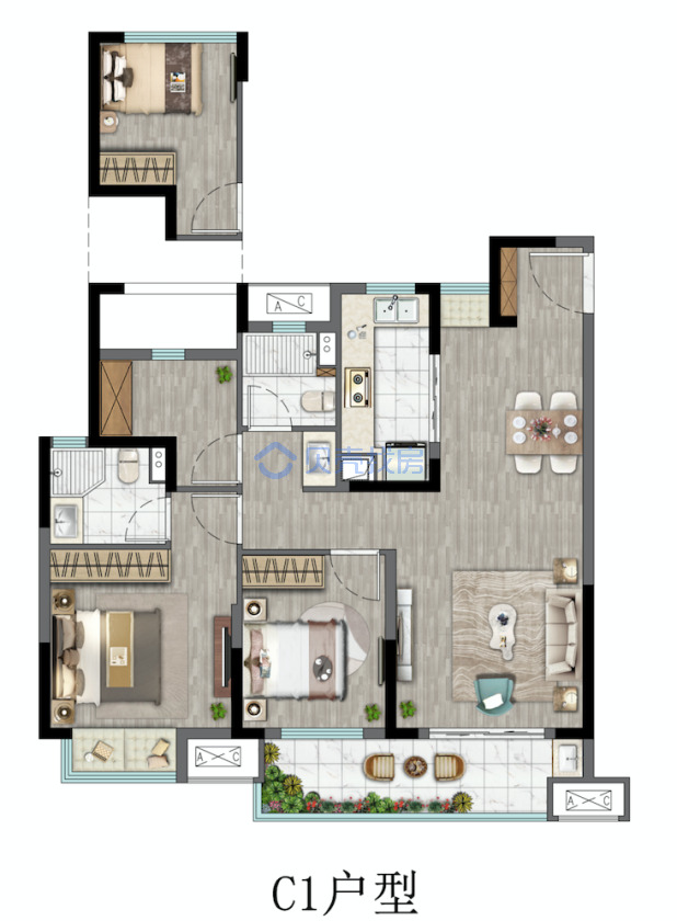 居室：3室2厅2卫 建面：105m²