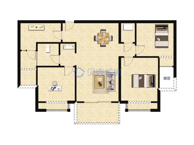 居室：3室2厅1卫 建面：108m²