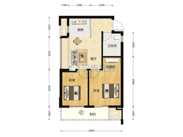 居室：2室1厅1卫 建面：69m²