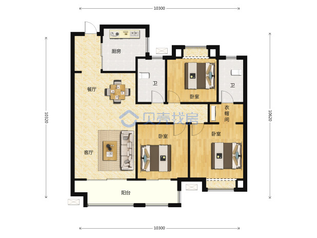 居室：3室2厅2卫 建面：115m²