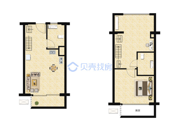 居室：2室1厅2卫 建面：34m²