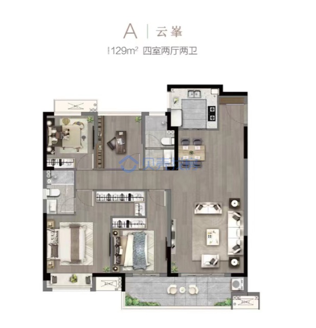 居室：4室2厅2卫 建面：129m²